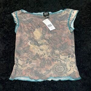 NWT! BDG Sheer Floral Top with Blue Trim